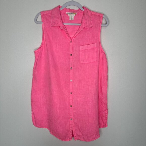 C&C California Linen Button up Shirt Small Hot Pink - Picture 1 of 7